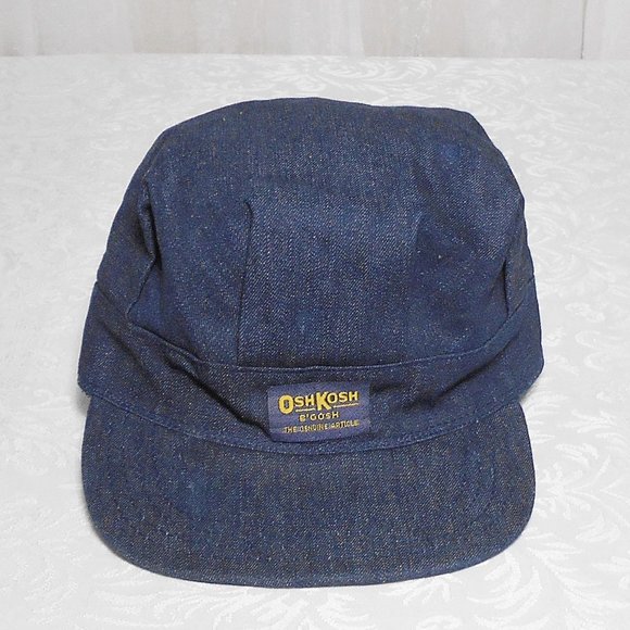 Vintage OshKosh B'Gosh Blue Denim Snapback Train Conductor Hat Made in USA - Picture 1 of 12